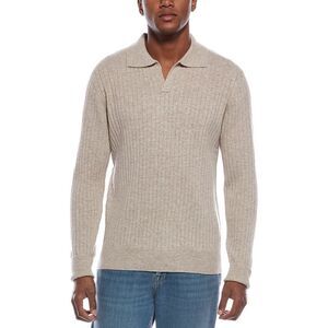 Kier + J Mens Spread Collar Wool & Cashmere-Blend Polo Sweater, Beige